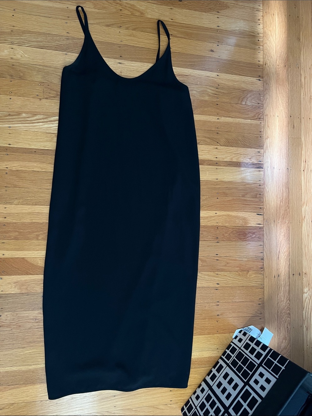 Everlane Black Midi Slip Dress with Spaghetti Straps